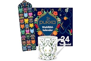 ‎PUKKA Pukka Bio Tee Geschenkset, Adventskalender, "Wohlfühlkalender 2025", Umweltfreundlich, Keine Schokolade, Milchfrei, Geschenkidee, 12 Tee Varianten, 24 Teebeutel inkl. Pukka Tasse