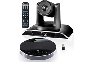 TONGVEO Sistema de cámara de conferencias todo en 1 y micrófono Bluetooth, 1080P 60 fps, zoom óptico de 3 aumentos, USB 3.0, cámara PTZ HDMI y manos libres mejoradas con micrófonos
