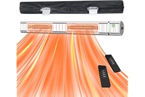 SOUTHEATIC Wall-Mounted Electric Outdoor Heater, Electric Patio Heater, 3000W Infrared Heater, 3 Heat Levels, 1s Gold Halogen Heating Tubes for Backyard, Garage, Silver