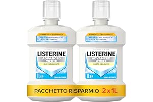 LISTERINE Advanced White, Collutorio sbiancante al gusto delicato di Menta, Collutorio senza alcool per denti bianchi e un'igiene orale completa, Confezione da 2 x 1L – Esclusiva Amazon