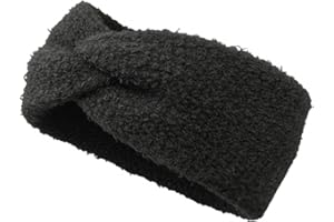 ‎STYLEBREAKER styleBREAKER Damen Stirnband Teddyfell Optik mit Twist Knoten Detail | Weiches elastisches Winter Haarband | Warmes Kopfband Ohrenwärmer 56-59 cm, Farbe:Schwarz