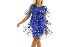 Oyolan Womens Sequins Flapper Tassel Latin Dance Dress V-Neck Sleeveless Tango Samba Costumes