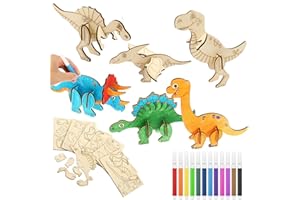 GENERIC Best ZOIKOM Craft Kit, Dinosaur Painting Set, 3D Wooden Puzzle, Ages 3-12, 12 Pieces, 12 Paintbrushes, Realistic Style