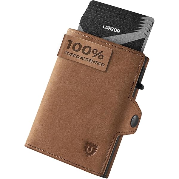 Tarjetero Hombre Pequeño Cartera Para Hombre LORZOR Con Monedero XXL  RFID, Piel Auténtica, Pop-up Para Tarjetas, Capacidad 10 Tarjetas Carteras  Para