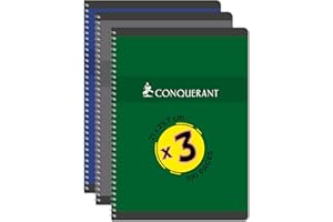 CONQUERANT Conquérant Lot de 3 Cahiers A4 100 Pages 70g Q5x5 Reliure Intégrale Couverture Carte Couleurs Assorties