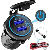QC 3.0 Auto USB Steckdose 12V/24V mit Schalter, Quick Charge 3.0 KFZ Ladegerät Einbau Buchse Wasserdicht Zigarettenanzünder U