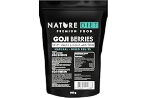 Nature Diet Bacche di Goji | 500 g | Ricche di Fibre & Proteine | Vegane, Senza Glutine & Senza Lattosio | Non OGM | Ideali per Snack, Smoothies & Dolci, 500g