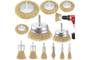 XHTOL Wire Brush for Drill, 12PCS Brass Coated Steel Wire Brush Wheel Cup Brush Set Drill Wire Brushes with 1/4-Inch Shank Wire Brush Set for Polishing/Deburring/Degreasing and Removal Rust/Corrosion/Paint