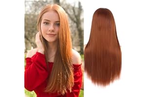 BEWEIG Peluca naranja peluca de pelo largo y recto para mujeres niñas parte central sintética peluca de cosplay fiesta personalizada de Halloween