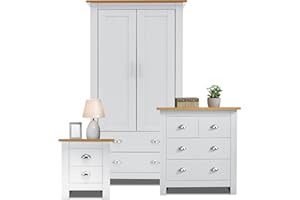 GENERIC Bedroom Wardrobes sets with 2 Door Wardrobe 2+2 Chest of Drawer 2 Drawer Bedside Table Cabinet Bedroom Set for 3 Piece Storage furniture, White & Oak
