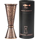SKY FISH Stainless Steel Cocktail Jigger | Double Measure Japanese Style 3d Embossed Spirits with 1oz/2oz Marks | Antique Cop
