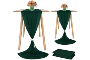 Showgeous 2 Pcs Chiffon Table Runner 28x120 Inches Romantic Wedding Runner 10ft Dark Green Chiffon Table Cover Dressing Table Runner for Wedding Birthday Party Bridal Baby Shower Decorations