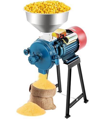 Macinacereali Elettrico 1300W Da 50 Litri Con 5 Setacci, Capacit&agrave; Macinazione 400kg/h - Colori Blu E Giallo
