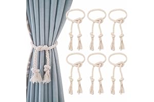 Hshenjhu 6 Pezzi Fermatende per Tende, 75 cm Fermatende con Corda di Canapa Intrecciata, Beige Ferma Tende con Nappa, per Tende, Fermatenda per la Casa, L'Ufficio, Le Finestre Dell'hotel