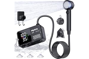 Mytrix Portable Shower for Camping, Powerful 10L/Min Water Flow, Rechargeable Shower Pump with Bath Sponge, 4 Spray Modes, IPX8 Waterproof, 7800mAh Battery, Ideal for Hiking, Travel, Car Wash, Pet