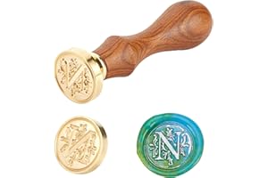 PH PANDAHALL PandaHall Elite - Cuño de lacre con mango de madera y sellos de latón con las letras del alfabeto, Letra A, 25 x 14 mm, 75 mm, Letra-n, 25x14mmx75mm