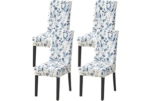 HZDHCLH Chair Covers Set of 4/6 Stretch Modern Chair Slipcovers for Dining Room Kitchen Wedding Party Washable Chair Protector(4pcs,Blue Leaves)