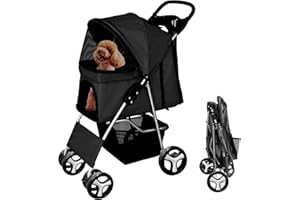 display4top Pet Travel Stroller Dog Cat Pushchair Pram Jogger Buggy with 4 Wheels (Black)
