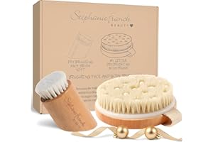 Stephanie Franck Beauty – Set Spazzole Dry Brushing Corpo e Viso in Setole Naturali e Legno – Esfoliazione, Massaggio e Drenaggio Linfatico per Pelle Luminosa e Liscia