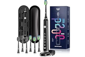 JTF Spazzolino Elettrico Sonico Adulti con 5 Modalità di Spazzolamento, Spazzolini Elettrici ad Ultrasuoni Impermeabile IPX7, 6 Testine, Timer e Custodia Spazzolino da Viaggio