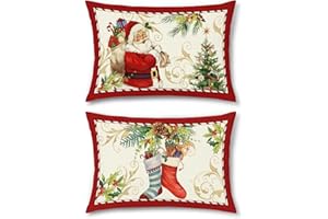 Bonhause Fundas Cojines Navidad 30 x 50 cm Funda de Almohada Árbol de Navidad Calcetines Santa Cojines Decorativos para Sofá Cama Hogar Exterior Juego de 2