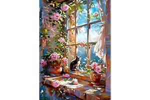 QINRUBB DIY Colourful Flowers Diamond Painting Adults, 5D Flowers Diamond Painting Pictures Beginners, Kitten Round Full Drill Diamond Painting Embroidery Cross Stitch Gifts Home Wall Decor 30 x 40 cm