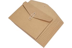 ITODA 10pcs Chemises A5 en Papier Kraft Pochette à document Sac Enveloppe de Document Fichiers avec Ligne Boucle Porte-documents Stockage de Dossiers Portable Durable pour Bureau Scolaire