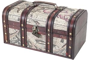 HMF 6410-159 drewniana skrzynia na skarby z zamkiem, 38 x 20 x 19 cm, duża, Francja