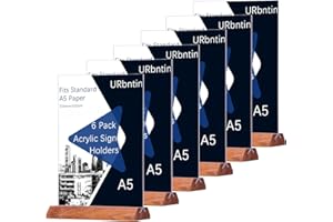 URbantin 6 Piezas Soporte A5 para Letreros de Acrílico,Porta Carteles,A5 Soporte Menú,Soporte Expositor de Sobremesa Acrílico Transparente para Restaurantes, Hotel, Tienda