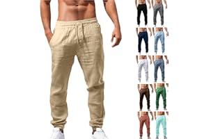 BIEDONGDA Pantalon Coton Lin Homme D'été Pantalon Ample Décontractée Pantalon Taille Elastique Léger Respirant Pantalon Droit Baggy avec Poches Cordon 2024 Mode Sport Jogging Plage