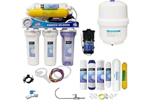 Depuragua - Impianto Osmosi Inversa Moon 75GPD a 6 Fasi | Pompa e Manometro Inclusi | Rubinetto Lux Monocomando | Sistema di Remineralizzazione | Accessori per Installazione Inclusi, Bianco, Metallo.