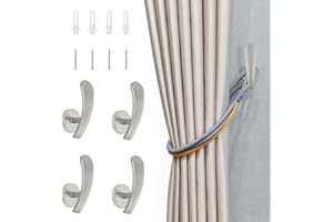 BSGZCM 4 Pcs Curtain Tie Backs Hooks, Curtain Holder with Screws Holdbacks Decorative Wall Mounted Curtain Tiebacks, for Home Office Curtain Decor Key Fix Curtain or Hanging Items(Silver)