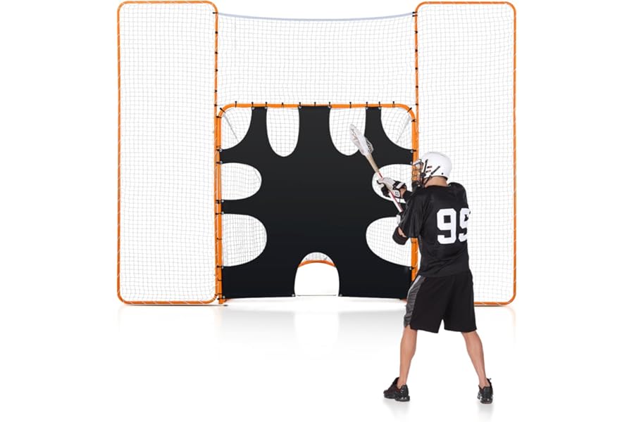 VEVOR Lacrosse Goal, 6' x 6' Lacrosse Net, Portable Backyard Lacrosse Training Equipment, Steel Frame Training Net, Quick & Easy Setup Lacrosse Goal, Perfect for Youth Adult Training, Orange
