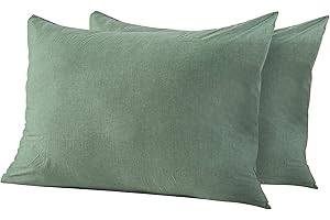 TOCOMOA Federe Cuscino Letto Cotone, Federa Cuscino 50x80 cm con Cerniera(Set di 2), Federe Cuscini Letto Matrimoniale Cotone Traspirante - 100% Cotone Lavato, Verde