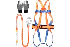 BLOMISE auffanggurt absturzsicherung Set, Fallschutz Auffanggurt, 5 Punkt Vollkörper Auffanggurt mit Sicherheitsseil Puffer, Ganzkörper-Auffanggurt Set für Arbeiten in der Luft, Dachdecker