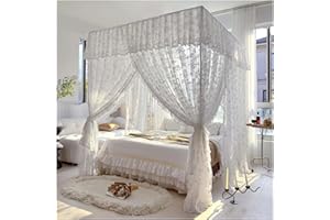 VNOOK 4 Corners Post Princess Canopy Bed Curtains Mosquito Net Bed Drapes Play Tents Room Decoration for Indoor Outdoor(White,150x200cm)