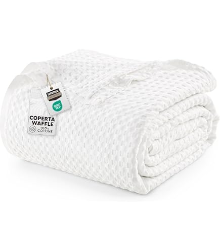Copriletto Leggero In Cotone Waffle 220x240 Cm – Coperta Estiva Traspirante, Oeko-Tex, Per Letto E Divano