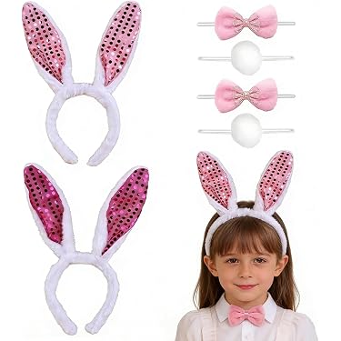 Spooktacular Creations Set 5 Pezzi Accessori Coniglietto Con Paillettes – Orecchie, Fiocco, Polsini, Per Cosplay Halloween - 2