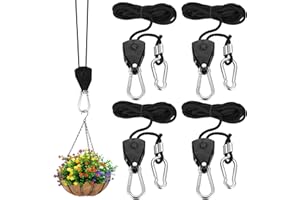 SZYILIDA 4 Set di Cricchetto di Corda, 2 Metri Puleggia Ratchets, Ganci a Cricchetto per Corda, Gancio Puleggia Corda Regolabili da 1/8", Cinghia a Cricchetto per Grow Light Piante, con 8 Moschettoni