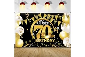 BLUELVES 70 Geburtstag Dekoration Schwarz Gold, 70 Geburtstag Banner, 70 Geburtstag Party Dekor für Frau Mann, 70 Jahrestag Hintergrund Banner, Extra Große Stoff Schild Poster zum 70, Geburtstag Party Deko