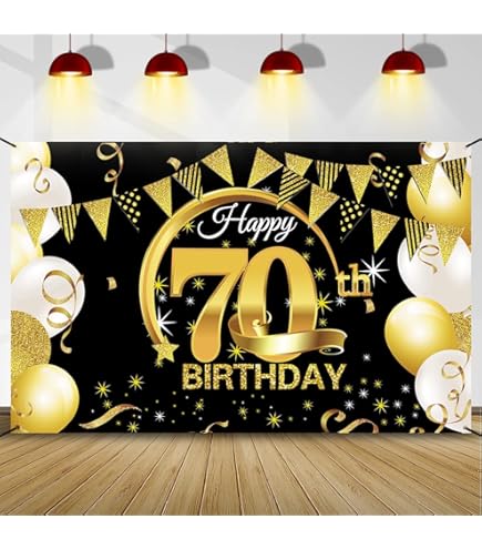 Decorazioni 70&deg; Compleanno A Nido D'Ape - Set 7 Pezzi Nero E Oro