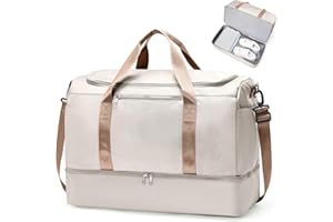 SEAFEW Bolsa de Viaje Extra Grande 50L,Impermeable Bolsa de Deporte para Gimnasio,Bolsa de Mano Equipaje de Fin de Semana para Mujer,Bolso de Natación para Playa,N5-marrón Beige