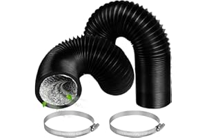 Onperpoe Wąż wentylacyjny, 100 mm, 2 m, czarny, elastyczny, PCW, rura aluminiowa, z 2 obejmami do węża z stali nierdzewnej, do klimatyzacji