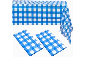 ZeriTlolen 2 Pack 108" X 54" Blue CheckeBlue Premium Disposable Plastic Tablecloth for 8ft Long Rectangle Tables, Waterproof Table Covers for Birthday Party Decoration Indoor Outdoor Events & Parties