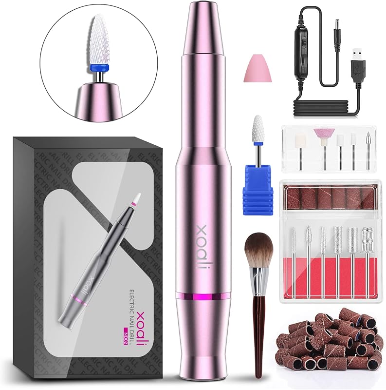 Xoali Torno para Uñas 25000RPM, 12 en 1 Lima Eléctricas Uñas USB con Brocas de Cerámica, Pulidoras de uñas Portatil Velocidad Ajustable, Manicura y Pedicura Eléctrico Profesional para Salón DIY (Rosa)