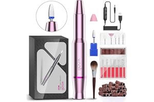 Xoali Torno para Uñas 25000RPM, 12 en 1 Lima Eléctricas Uñas USB con Brocas de Cerámica, Pulidoras de uñas Portatil Velocidad Ajustable, Manicura y Pedicura Eléctrico Profesional para Salón DIY (Rosa)