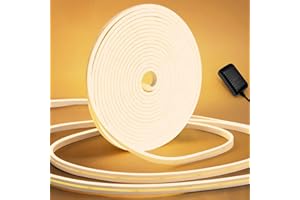 ELOUYCKE LED Strip Lights 10M, Warm White Neon Light Strip, 24V Outdoor LED Strip Light Waterproof 3000K, Silicone DIY Flexible LED Rope Lights for Bedroom, Indoor, Outdoor Decor(Include Adapter)