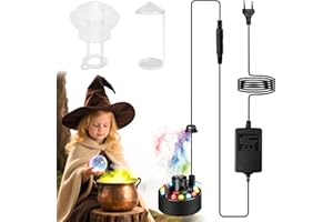 Behogan Nebulizzatore ad ultrasuoni, 12 LED, mini macchina per nebbia ad ultrasuoni, per Halloween, con 2 paraspruzzi rimovibili, 24 V, per nebbia, nebbia, silenzioso, per stagno, Halloween e vaso da