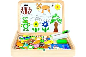 OSLINE Montessori Wooden Toys for 3 4 5 Year Olds,Kids Educational Toys for 3-6 Year Old Girl Boy Gifts,Wooden Magnetic Puzzle Games Blackboard Jigsaw,Toddler Crafts for 2-6 Year Olds Birthday