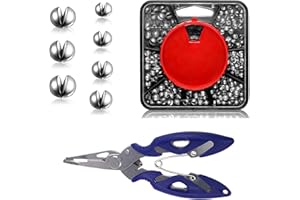 EUJRCF Fishing Weights, 179pcs Split Shot Fishing Weights with 1pcs Blue Pliers, Fishing Tackle for Short Casts and Deep-Water Fishing, 4.88in x 2in Compact Design for Reservoirs, Rivers, and Sea